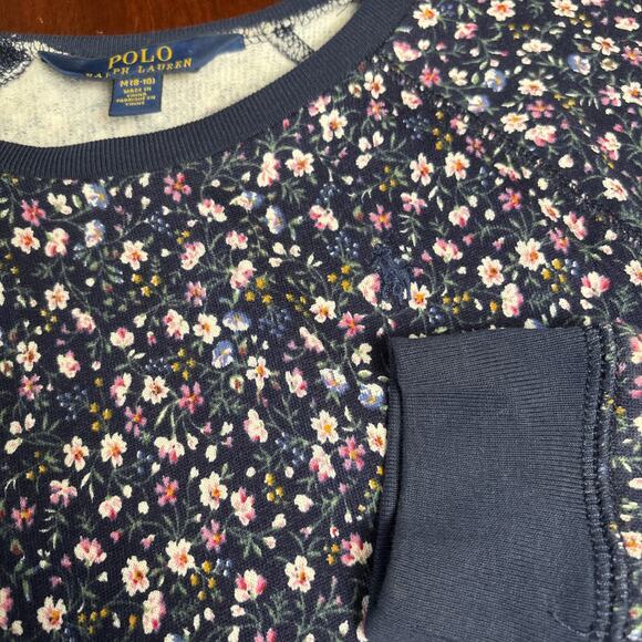 Polo Ralph Lauren Dress Girls Size M 8-10 Blue Cottage Floral Long Sleeve Cotton - Picture 6 of 8